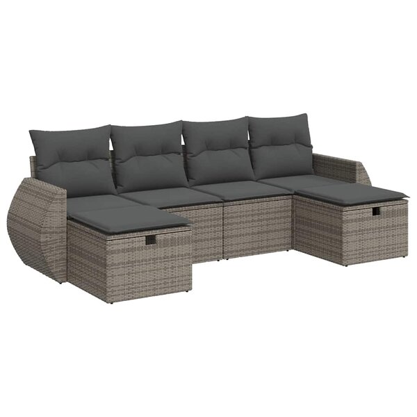 vidaXL Salon de jardin 6 Pièces avec coussins gris résine tressée
