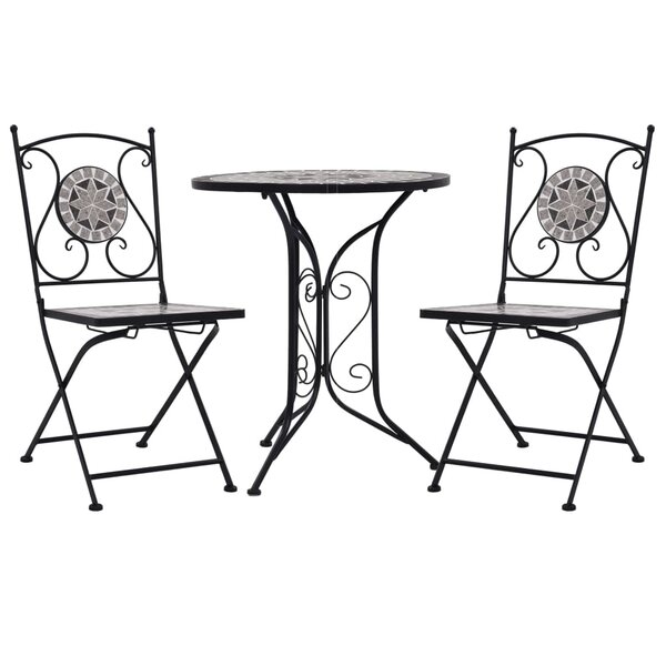 vidaXL Mobilier de bistro 3 Pièces mosaïque Carreaux céramiques Gris