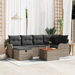 vidaXL Ensemble de canapé de jardin avec coussin 7 Pièces Gris Poly rotin