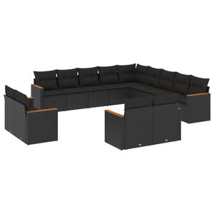 vidaXL Salon de jardin avec coussins 13 Pièces noir résine tressée