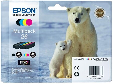 Pack 4 cartouches d'encre epson ours polaire 26