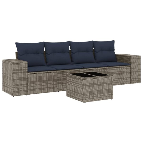 vidaXL Salon de jardin 5 Pièces avec coussins gris résine tressée