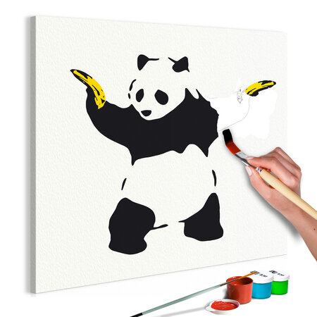 Tableau à peindre par soi-même - panda with bananas l x h en cm 40x40