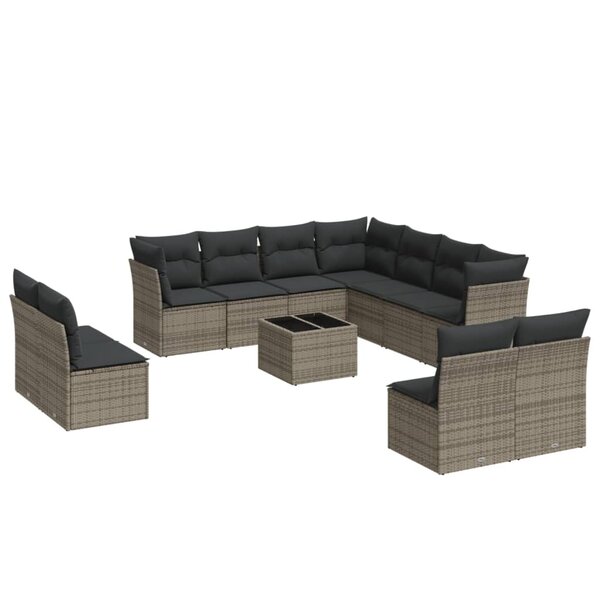 vidaXL Salon de jardin avec coussins 12 Pièces gris résine tressée