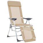 vidaXL Chaises de camping pliables 2Pièces et repose-pied Crème Aluminium