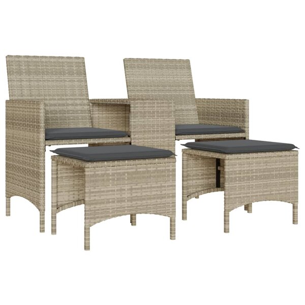 vidaXL Canapé de jardin 2 places avec table tabourets gris clair rotin