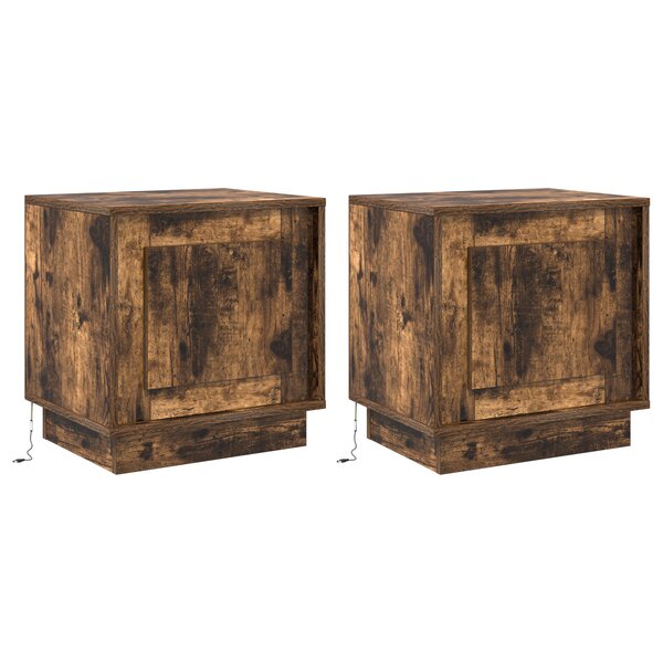 vidaXL Armoires de chevet avec lumières LED 2 Pièces Chêne fumé 44x34 5x45 cm