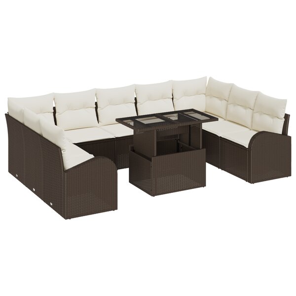 vidaXL Set de canapé de jardin en 10 pièces avec des coussins en poly rattan marron