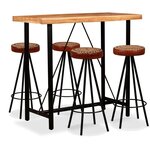 vidaXL Ensemble de bar 5 Pièces Bois d'acacia Cuir véritable et toile