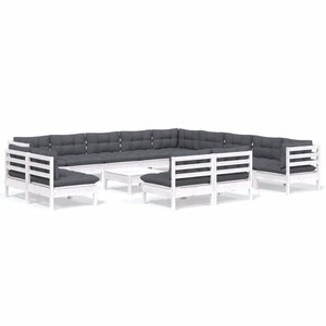 vidaXL Salon de jardin 14 Pièces avec coussins blanc bois de pin solide
