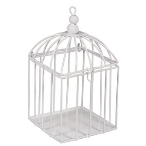 Cage d'oiseau déco en métal  blanc  7x7x13cm  avec fermeture