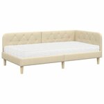 vidaXL Cadre de lit d'angle avec matelas Crème 90 x 190 cm tissu