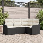Ensemble de canapé de jardin de 4 pièces avec coussins en rotin poly noir