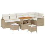 Ensemble de Canapé de Jardin 9 Pièces avec Coussins Beige Poly Rattan Acacia