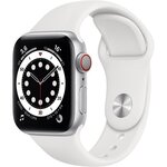 Apple Watch Series 6 GPS + Cellular, 40mm Boîtier en Aluminium Argent avec Bracelet Sport Blanc