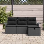 vidaXL Ensemble de canapé de jardin avec coussin 4 Pièces Noir polyrotin