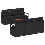 Ensemble de sofa de jardin vidaXL 7 pièces avec coussins Noir Poly Rattan Acacia
