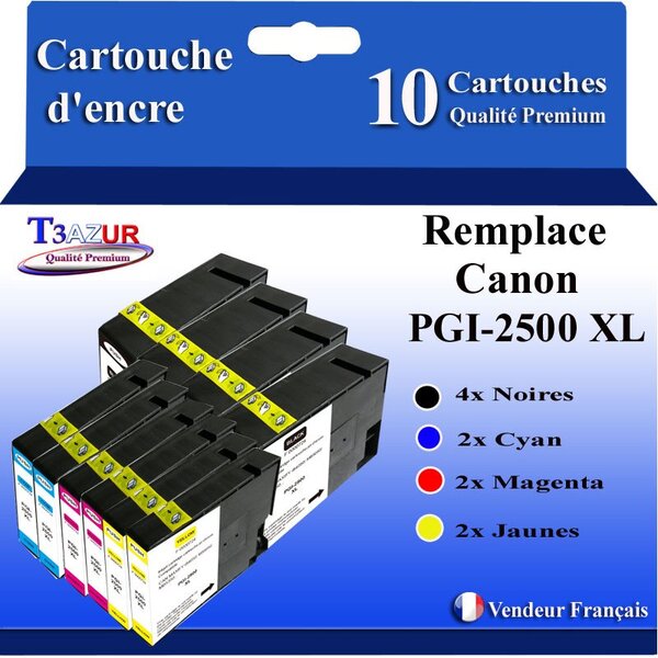 T3AZUR -10x Cartouches compatibles avec Canon PGI2500XL PGI-2500 XL pour Canon Maxify IB4050 IB4150 MB5050 MB5150 MB5155 MB5350 MB5450 MB5455