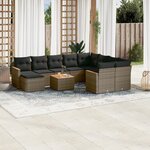 vidaXL Salon de jardin 11 Pièces avec coussins gris résine tressée