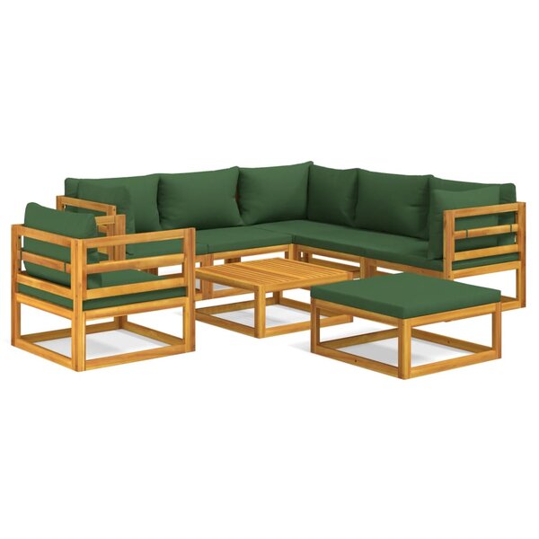 vidaXL Salon de jardin 8 Pièces avec coussins vert bois massif