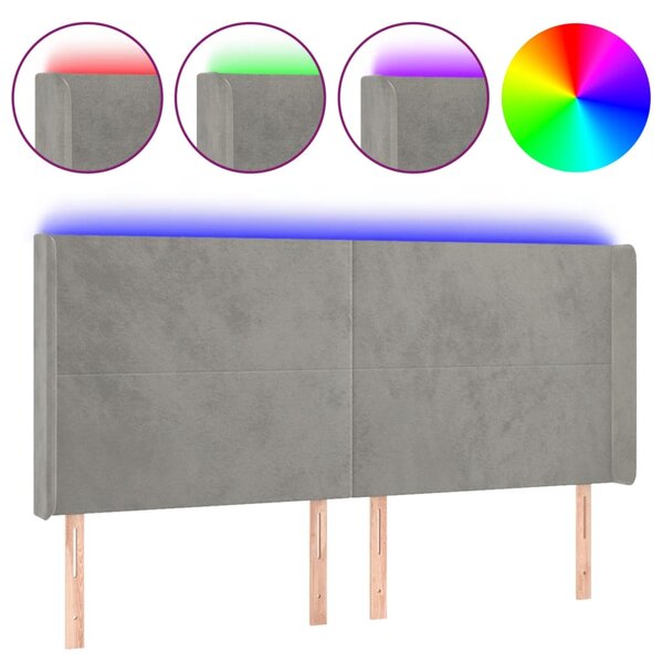 vidaXL Tête de lit à LED Gris clair 183x16x118/128 cm Velours
