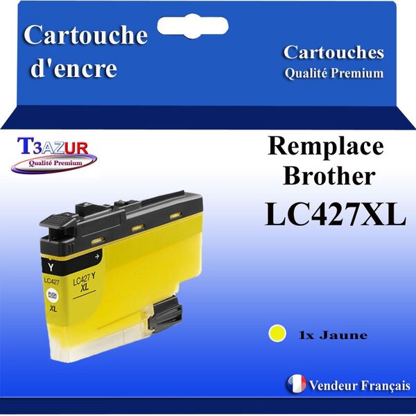 T3AZUR- Cartouche compatible avec Brother LC427 XL pour Brother MFC-J5955DW  MFC-J6950  MFC-J6955DW Jaune