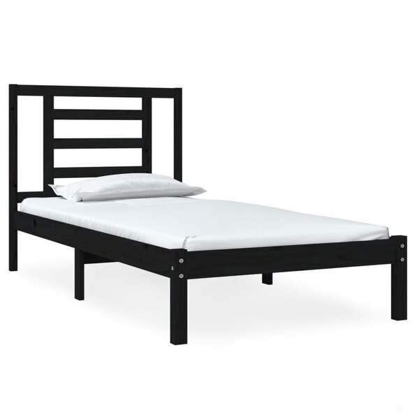 vidaXL Cadre de lit Noir Bois massif 75x190 cm Petit simple