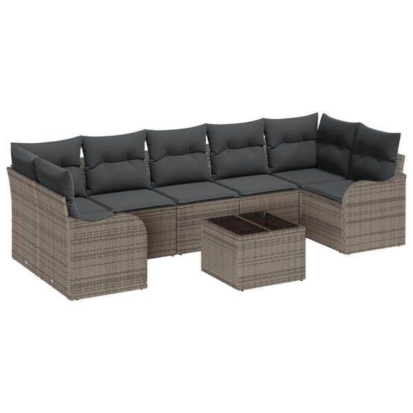 Ensemble de canapé de jardin 8 pièces avec coussins gris poly rotin