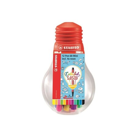 STABILO Ampoule de 12 feutres Colorful ideas 68 Mini - Encre a base d'eau - Coloris éclatant