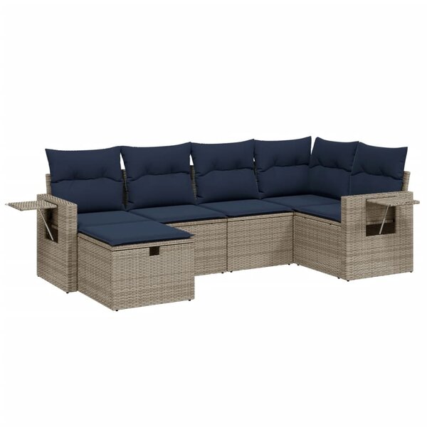 vidaXL Salon de jardin 6 Pièces avec coussins gris résine tressée