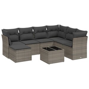 vidaXL Salon de jardin 8 Pièces avec coussins gris résine tressée