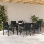 vidaXL Ensemble de Salle à Manger de Jardin de 7 Pièces avec Coussins Noir Poly Rattan