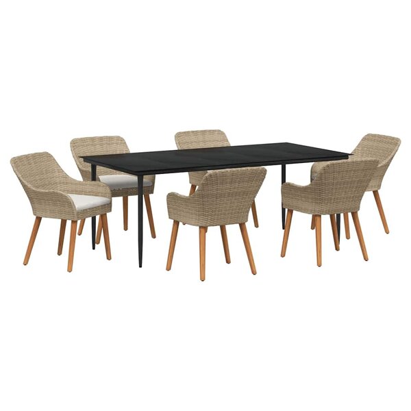 vidaXL Ensemble de salle à manger pour jardin 7 Pièces Beige polyrotin