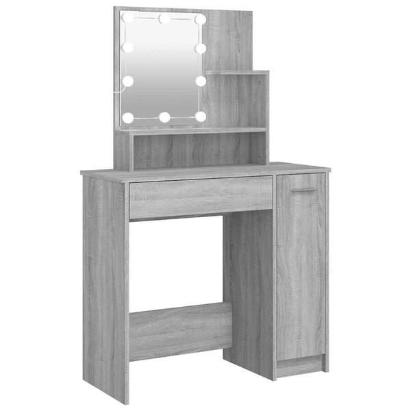 vidaXL Coiffeuse avec LED Sonoma gris 86 5x35x136 cm