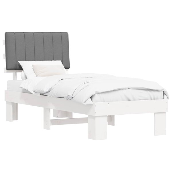 vidaXL Cadre de lit avec tête de lit rembourrée Gris clair 75 x 190 cm