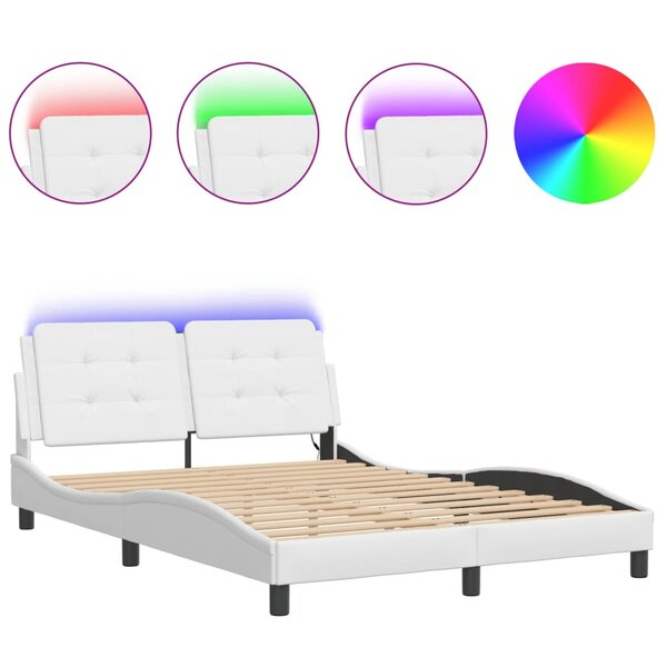 vidaXL Cadre de lit avec LED sans matelas Zadar blanc 140x200 cm