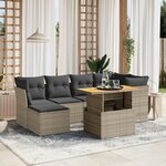 vidaXL Salon de jardin avec coussins 7 Pièces gris résine tressée