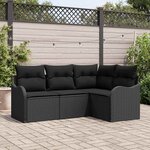 vidaXL Ensemble de canapé de jardin avec coussin 4 Pièces Noir Poly rotin