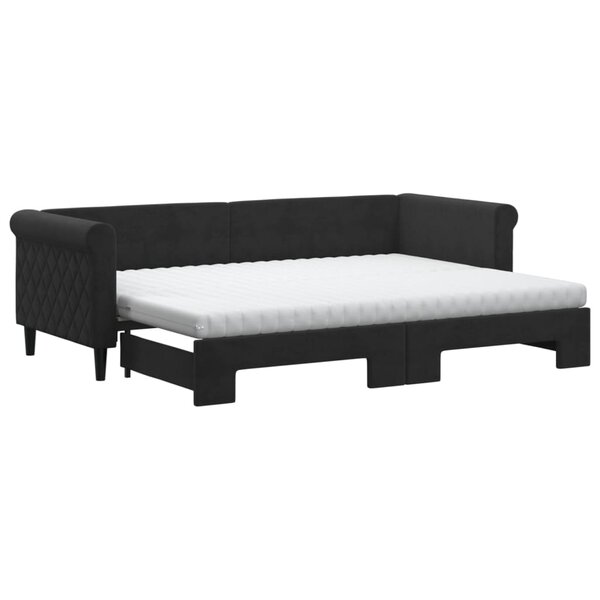 vidaXL Lit de jour avec lit gigogne et matelas noir 80x200 cm velours