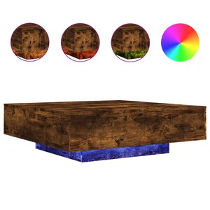 vidaXL Table basse avec lumières LED chêne fumé 100x100x31 cm