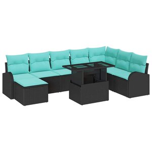 vidaXL Ensemble de canapé de jardin 9 Pièces Noir Poly rotin