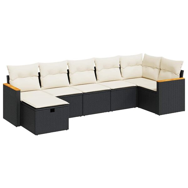 vidaXL Salon de jardin 7 Pièces avec coussins noir résine tressée