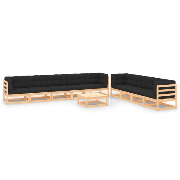 vidaXL Salon de jardin 10 Pièces avec coussins anthracite Pin massif