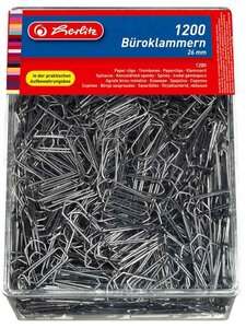 Boite transparente de 1200 Trombones 26 mm Métal Nickelé HERLITZ