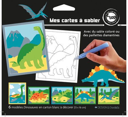 Cartes sable ou paillette Dinosaures x 6 pièces Activités Enfant