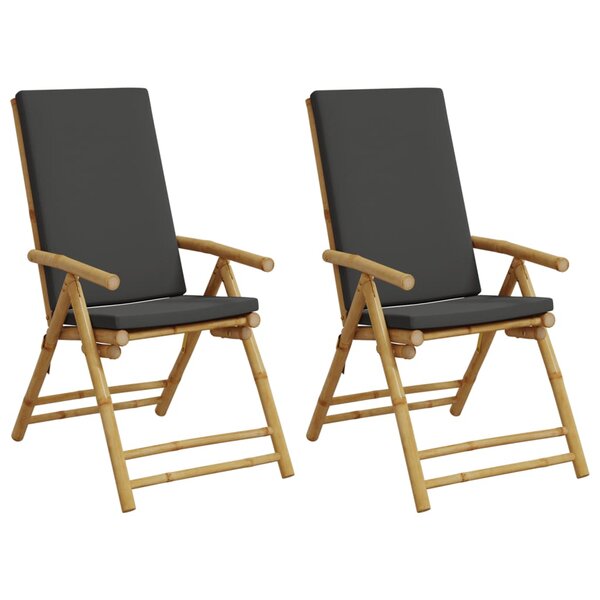 vidaXL Chaises de bistro pliantes lot de 2 coussins gris foncé bambou
