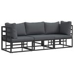 vidaXL Mobilier de jardin avec coussin 3 Pièces Noir Aluminium