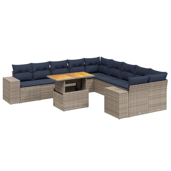 vidaXL Salon de jardin 11 Pièces avec coussins gris résine tressée