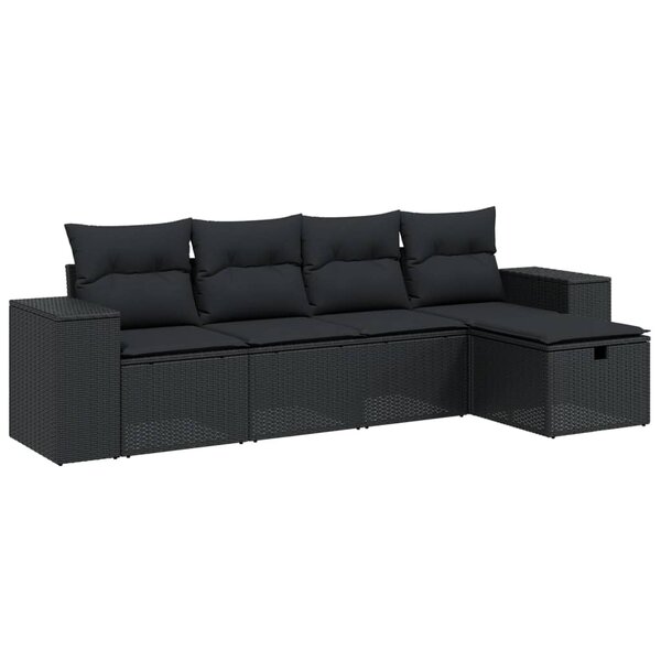 vidaXL Salon de jardin 5 Pièces avec coussins noir résine tressée