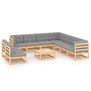 vidaXL Salon de jardin 10 Pièces avec coussins Bois de pin massif